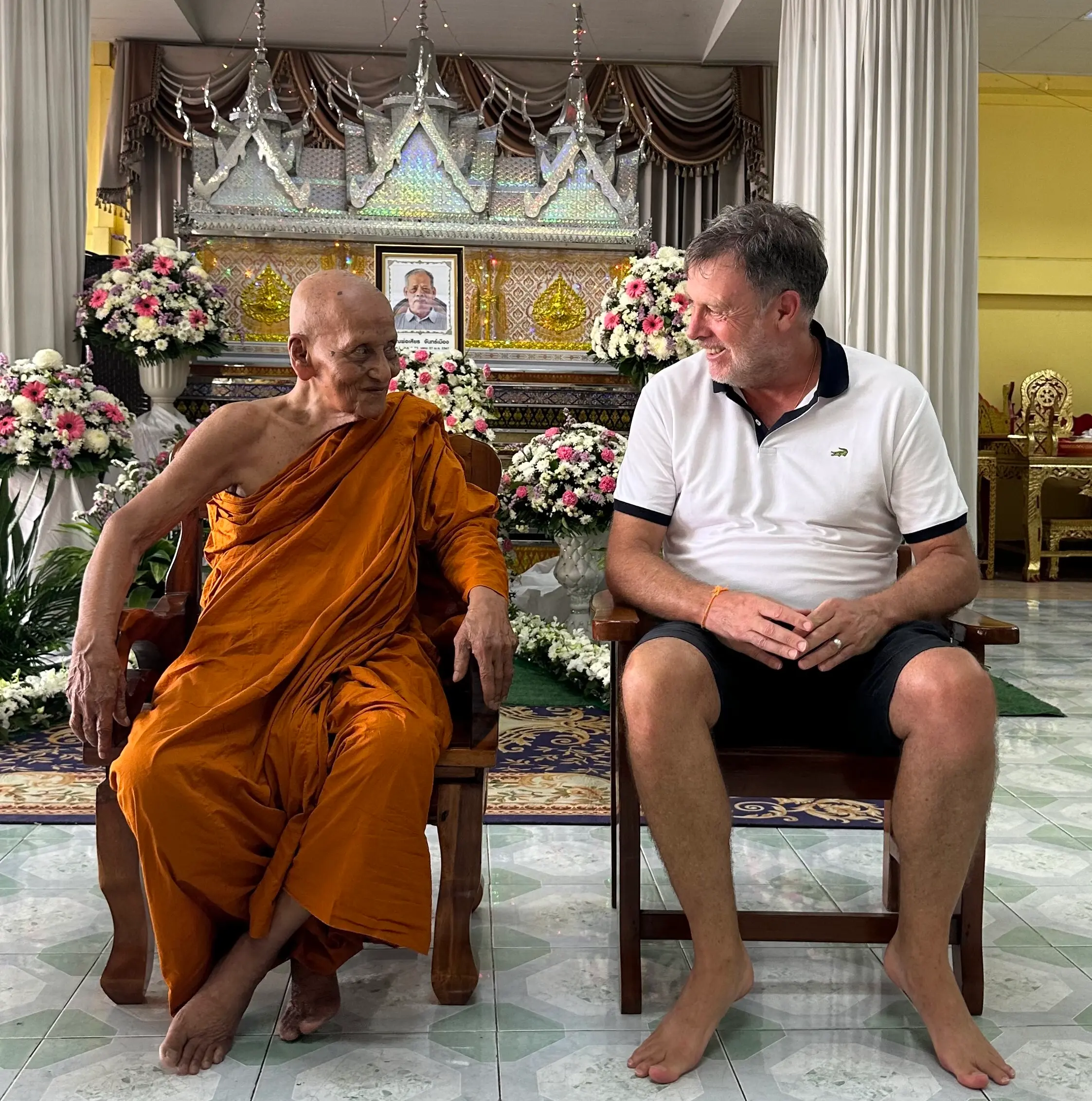 Paul Slatter with his Buddhist monk uncle in Thailand